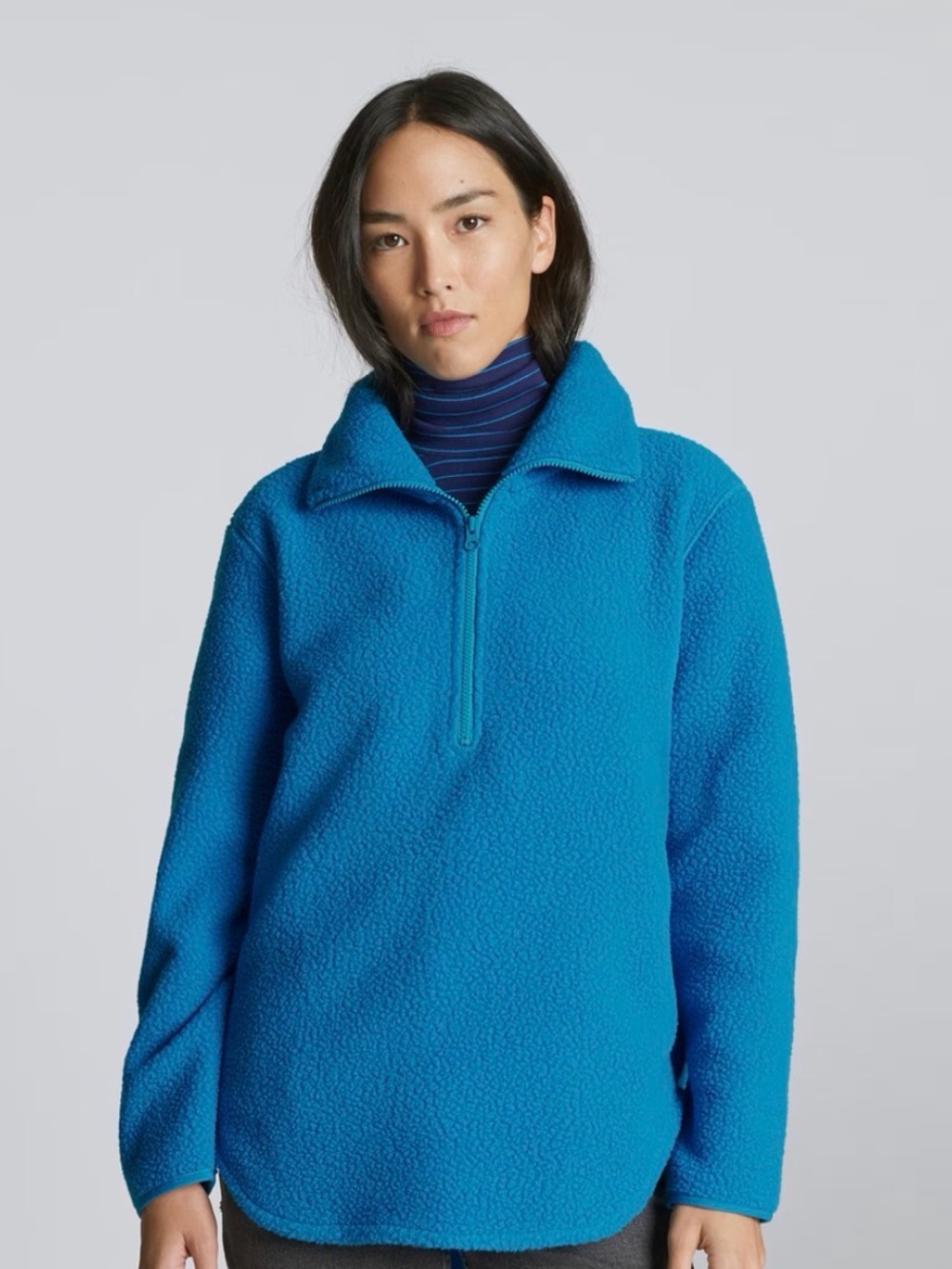 Everlane Bright Blue Half-Zip Fleece Turtleneck